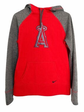 Youth’s Nike Red and Gray LA Angels Raglan Pullover Hoodie W/Thumb Hole. Size L